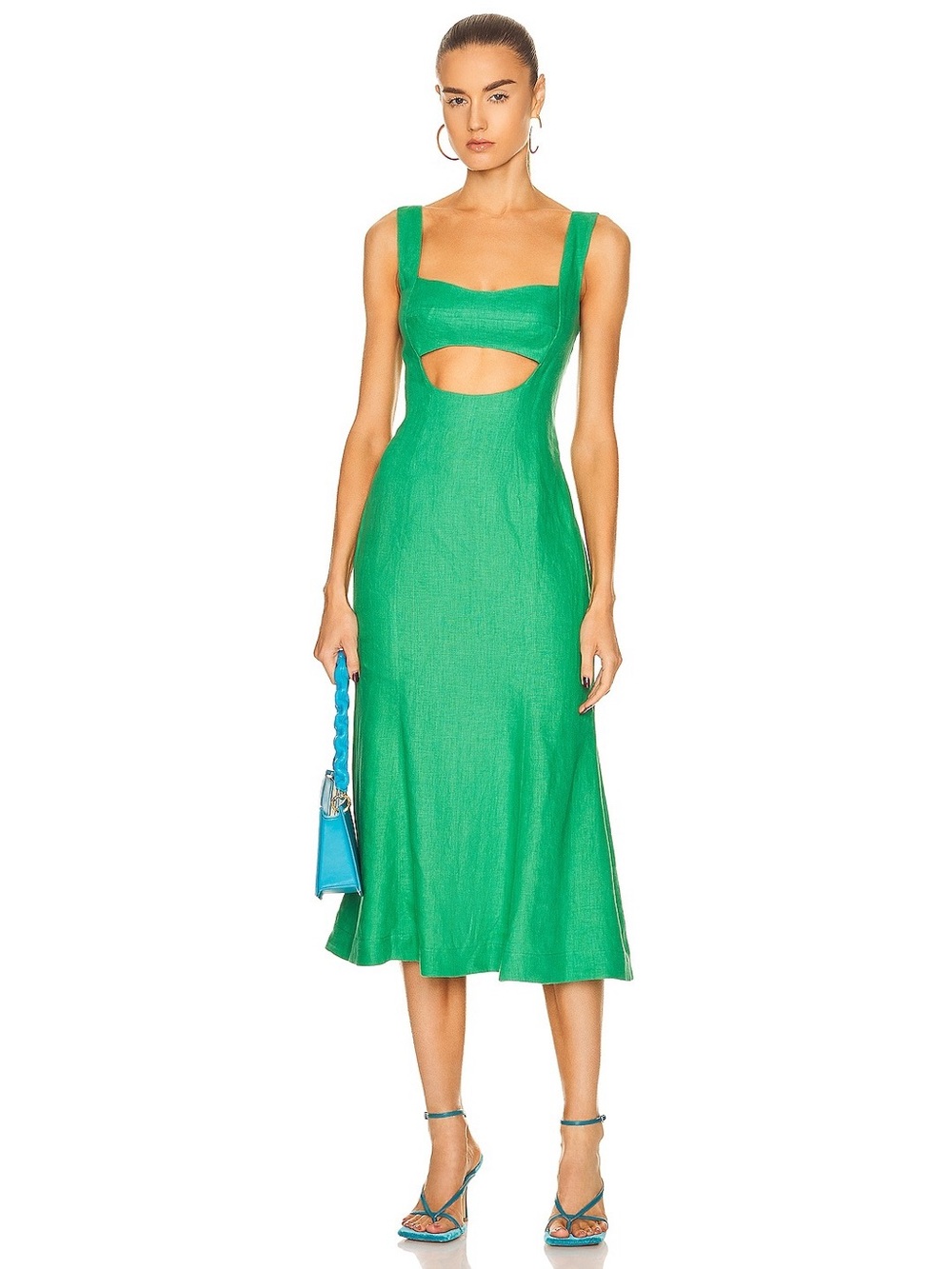 Matthew Bruch Eva Linen Kelly Green Midi Dress